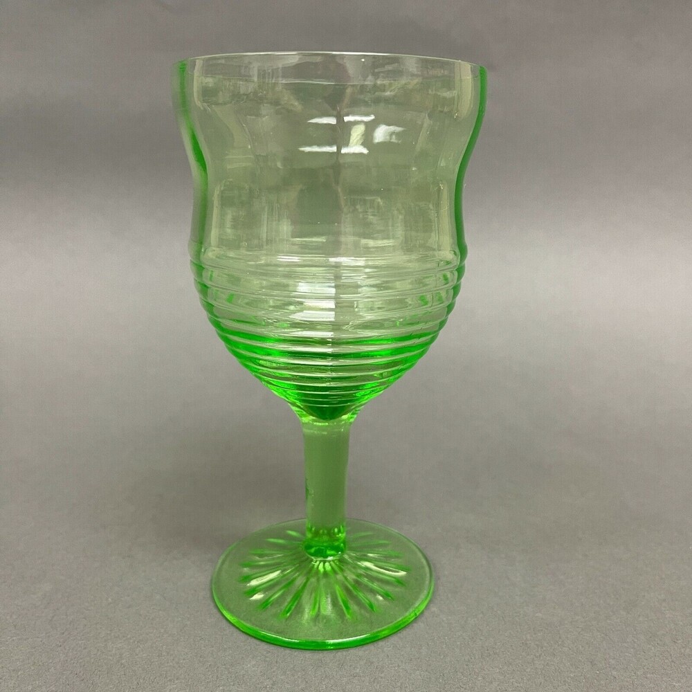 Green Vaseline Glass Stem Stemmed 5‎ 7/8" High